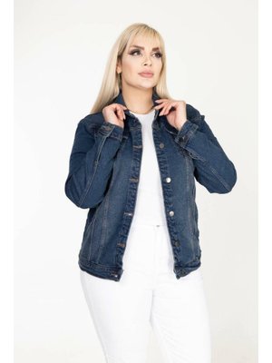 IŞŞIL Koyu Mavi Büyük Beden Esnek Kot Spor Ceket