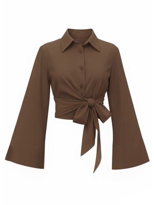 Podyumplus Kahve Yan Bağlamalı İspanyol Kol Düğmeli Gömlek