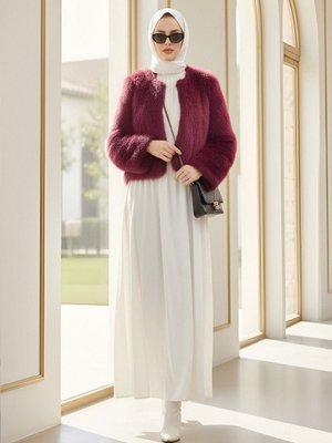 Podyumplus Bordo İçi Astarlı Kürklü Kaban