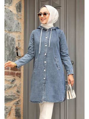 Neva Style Kapüşonlu Lacivert Kot Kap 19117l