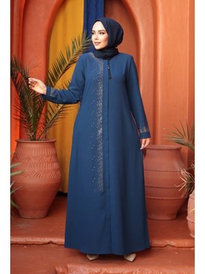 Neva Style Boncuk Detaylı İndigo Mavisi Abaya 26331ım