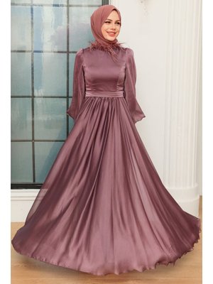 Neva Style Yakası Tüy Detaylı Koyu Gül Kurusu 21330kgk