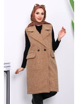 İmaj Butik Vizon Kruvaze Yaka Astarlı Kaşe Yelek