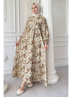 InStyle Nergis Çiçeği Kahverengi Mango Elbise