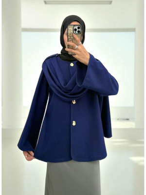 Podyumplus Laci Şal Detaylı Kışlık Keçe Ceket