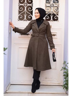 Neva Style Tokalı Kemerli Haki Süet Kap 62461hk
