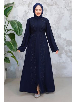 Neva Style Boncuk İşlemeli Lacivert Abaya 29117l
