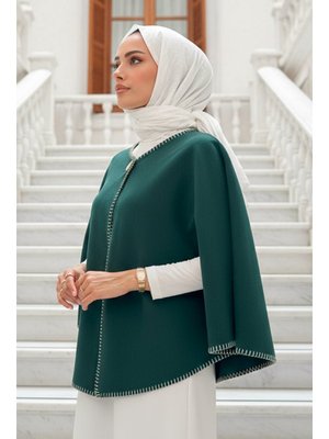 Salih Çelebi Zümrüt Yeşili Tek Düğmeli Kaşe Panço