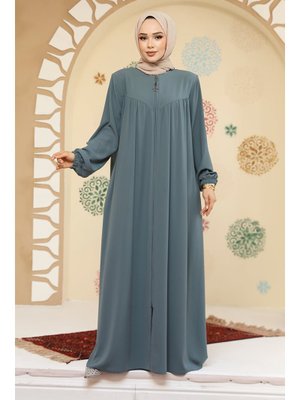 Neva Style Fermuarlı Çağla Yeşili Ferace 45285cy