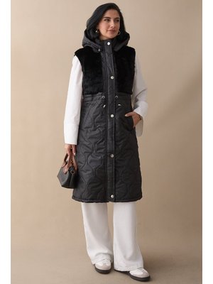 InStyle Önü Peluş Detay Siyah Şişme Yelek