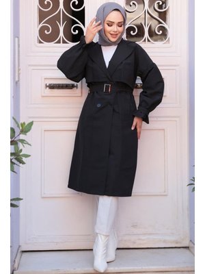Neva Style Kemerli Siyah Trençkot 26421s