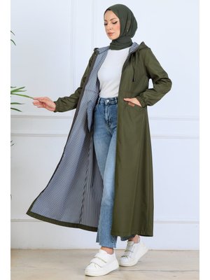 Benguen Haki İçi Desenli Uzun Kap