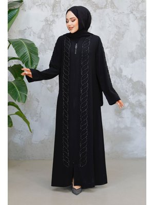 Neva Style Boncuk İşlemeli Siyah Ferace 29122s