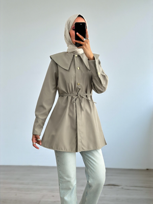 Podyumplus Mint Geniş Yakalı Beli Bağlamalı Bonding Kap