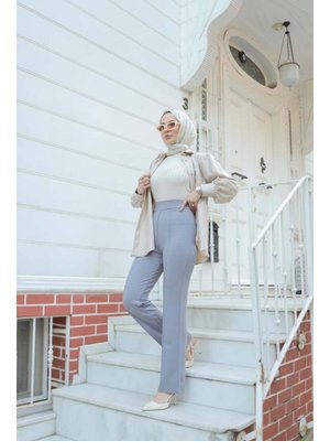 Destemoda Gri İspanyol Paça Likralı Zara Krep Pantolon