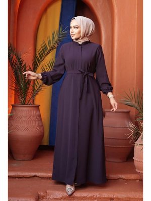 Neva Style Kemerli Mürdüm Ferace 26391mu