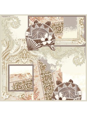 19v69 ITALIA Bej Desenli İtalyan Şifon Eşarp Askısı İle Birlikte 110x110 Cm Kahverengi