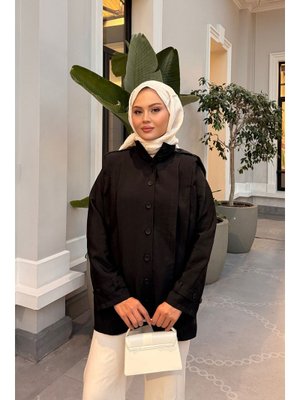 Locco Moda Siyah Önü Pile Detaylı Gömlek