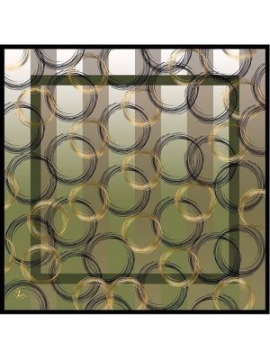 19v69 ITALIA Yeşil Geometrik Desen Black Seri Twill Eşarp Askısı İle Birlikte 90x90 Cm