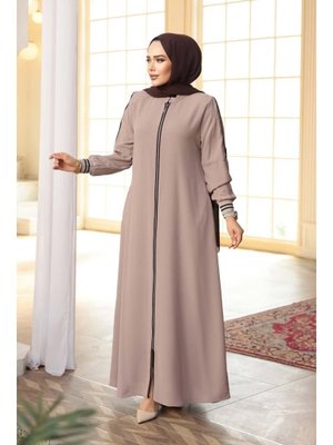 Neva Style Fermuarlı Koyu Bej Ferace 26381kbej
