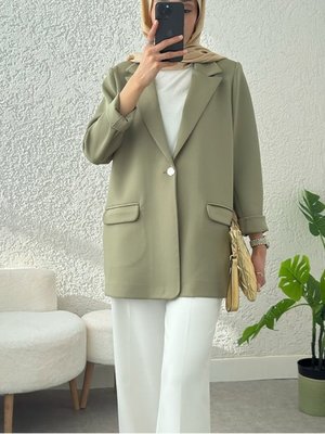 Podyumplus Çağla Y. Cepli Tek Düğmeli Likralı Ceket