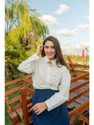 Locco Moda Beyaz Büzgü Detay Poplin Gömlek