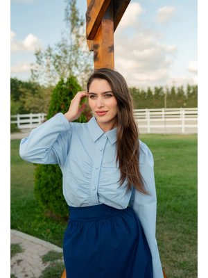 Locco Moda Mavi Büzgü Detay Poplin Gömlek