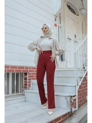 Destemoda Bordo İspanyol Paça Likralı Zara Krep Pantolon