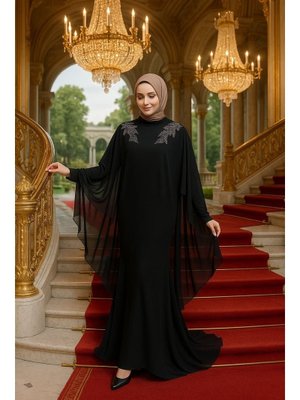 Neva Style Panço Detaylı Siyah Abaya 25908s