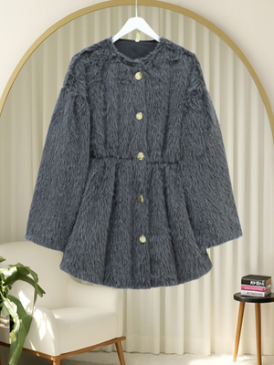 Podyumplus Füme İçi Astarlı Beli Büzgülü Kürklü Ceket