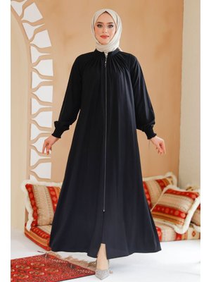 Neva Style Fermuarlı Siyah Ferace 45293s