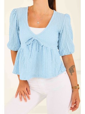 Tofisa Bebe Mavi Buffle Kısa Kollu Bluz