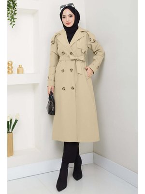 InStyle Omuzları Apolet Detaylı Astarlı Açık Bej Trençkot