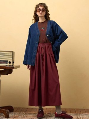 Ceylan Otantik Bordo Fırfır Detay Poliviskon Etek