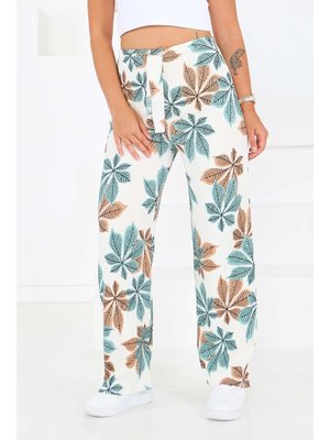 Tofisa Mınt Desenli Beli Lastikli Bürümcük Pantolon Mint
