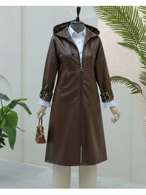 Podyumplus Kahve Fermuarlı Kolu Katlamalı Deri Kap