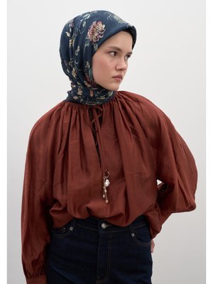 FRESHSCARFS Lacivert Jenephıe Desen Pamuklu Viskon Eşarp