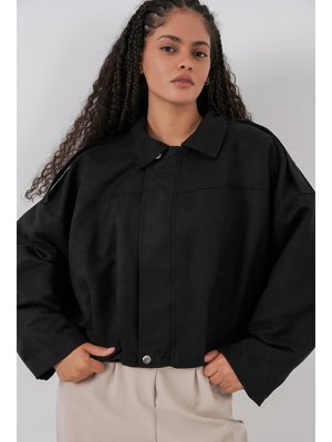 Bigdart S. Siyah Oversize Süvet Ceket