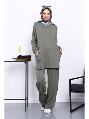 İmaj Butik Haki Yan Cepli Omuz Parçalı Alt Çımalı Modal Takım