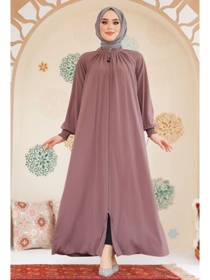 Neva Style Fermuarlı Gül Kurusu Ferace 45293gk