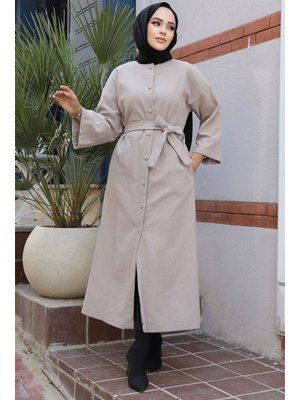 Neva Style Kemerli Bej Kaşe Kaban 61302bej