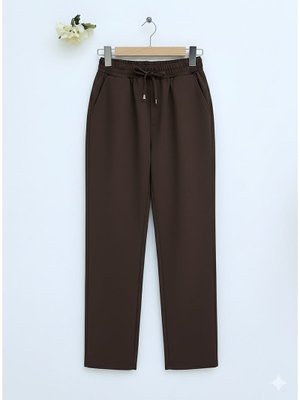Podyumplus Kahve Beli Bağcıklı Dar Paça Pantolon