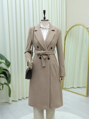 Podyumplus Taş Tek Düğmeli Cepli Kemerli Astarlı Kaşe Kaban