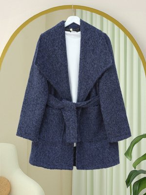 Podyumplus Laci Geniş Yakalı Beli Kemerli Cepli Kaşe Kaban