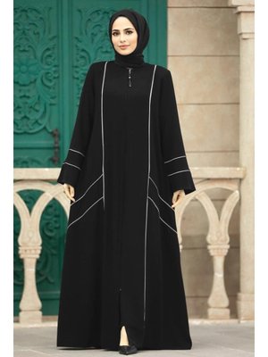 Neva Style Fermuarlı Ekru Rabia Krep Ferace 35162e