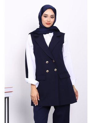 İmaj Butik Lacivert Düğmeli Cepli Yelek