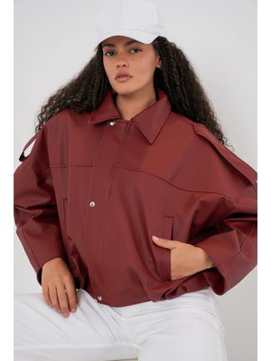 Bigdart Kiremit Oversize Deri Ceket