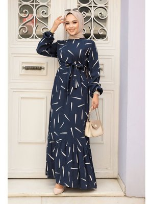 Neva Style Desenli Lacivert Elbise 23431l