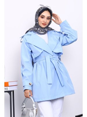 İmaj Butik Bebe Mavi Kruvaze Yaka Astarlı Trençkot