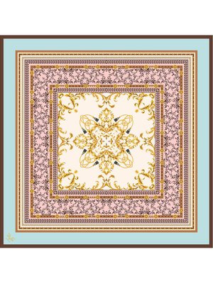 19v69 ITALIA Mandala Desen Black Seri Twill Eşarp Askısı İle Birlikte 90x90 Cm Açık Mavi Pudra